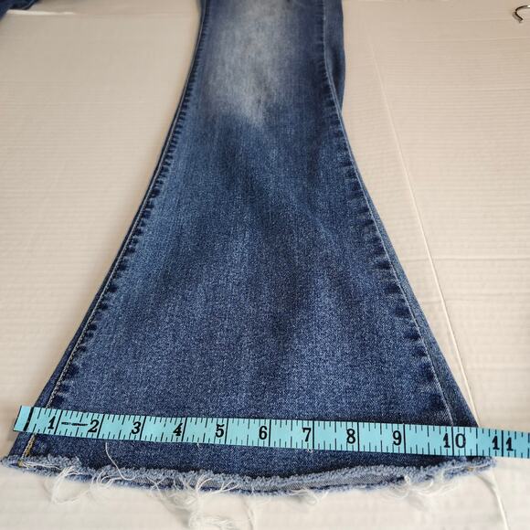 No Boundaries Junior Distressed Flare Leg Raw Hem Double Button Jeans SZ 3 Blue - Picture 11 of 11